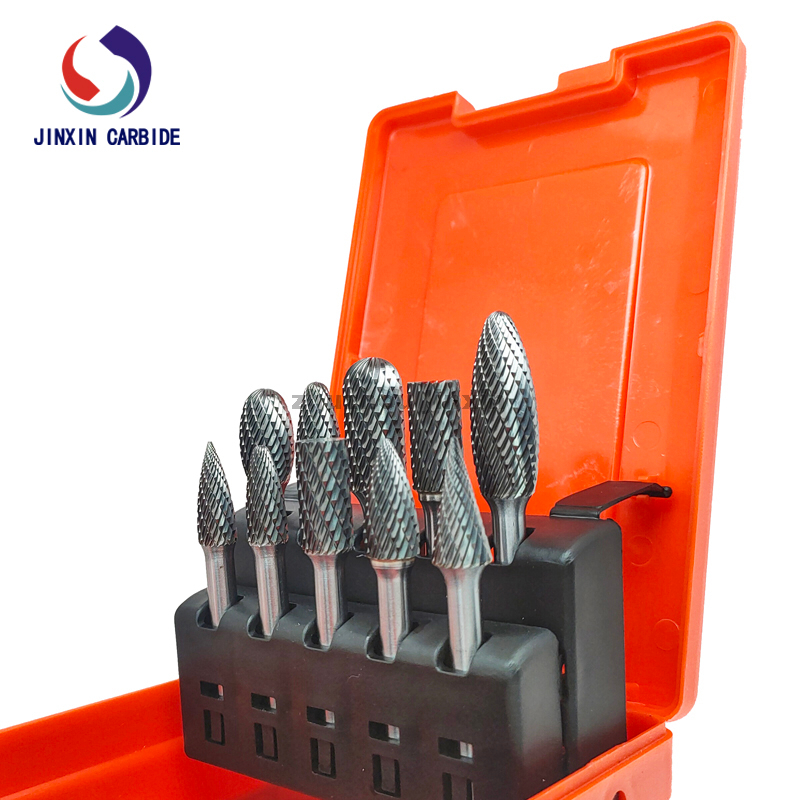 6mm Shank 10pcs Tungsten Crabide Rotary Burr Set with Red Tool Box