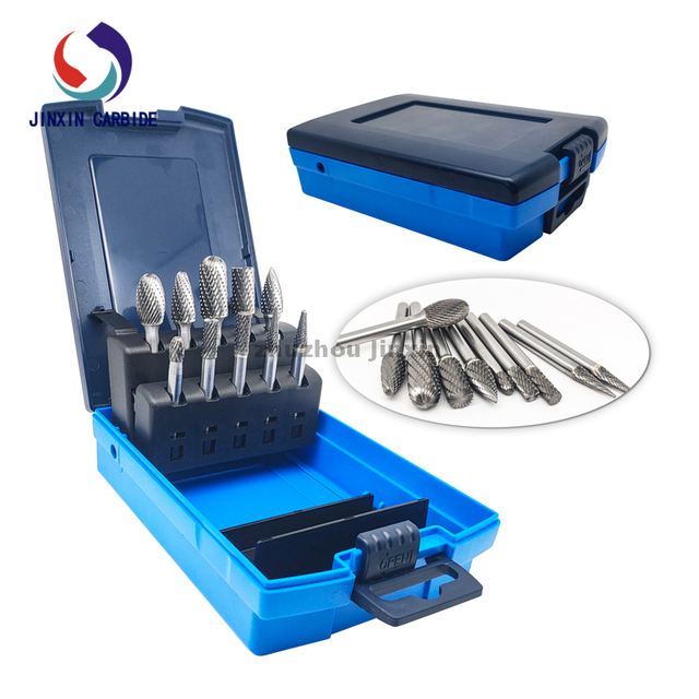 6mm Shank 10pcs Tungsten Carbide Rotary Burr Set with Blue Rose Box